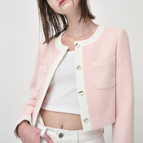 ETMON  Cherry Pink Piping Pocket Tweed Jacket Size S - Picture 2 of 7